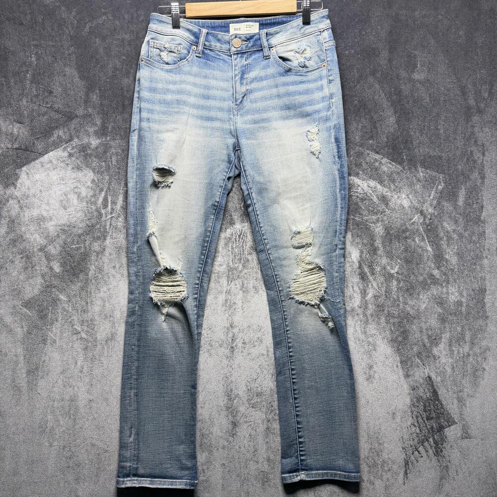 BKE Jeans Womens 29 Blue Mid Rise Skinny Light Denim Stretch Distressed Stella